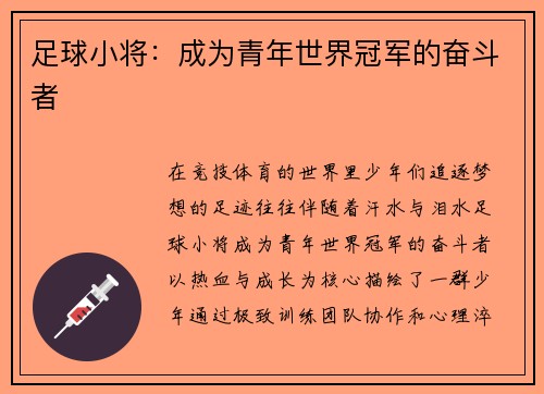足球小将：成为青年世界冠军的奋斗者